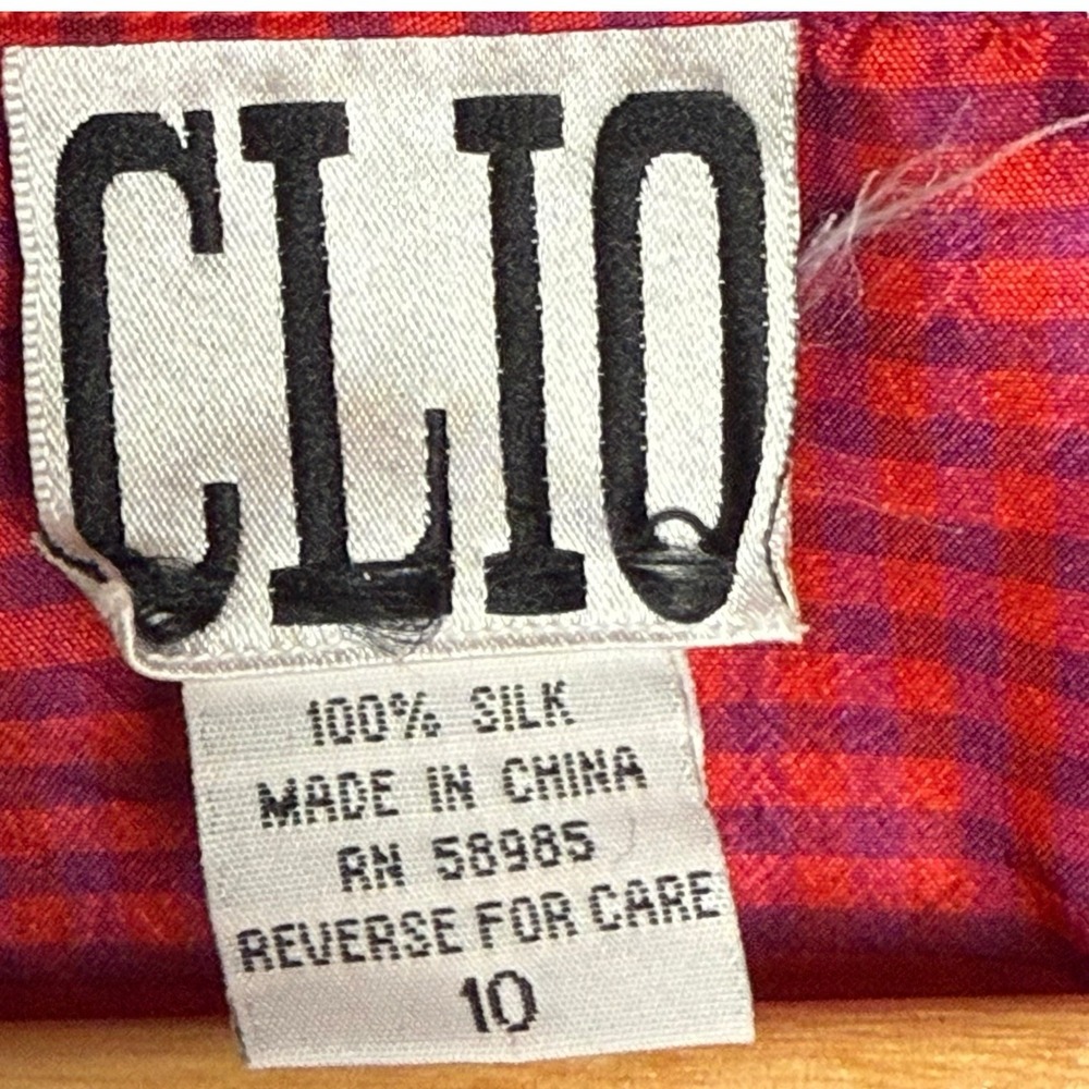 Vintage CLIO Silk Plaid Collared Sleeveless Blouse‎ Women's Size 10 Artsy Career - Picture 13 of 16
